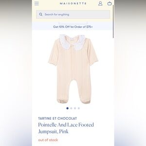 Tartine et Chocolat Pointelle And Lace footie, Pink 6M NTW